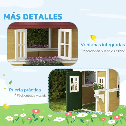 Miniatura 8 de Outsunny - Casa de juegos para niños al aire libre, casa de juegos de madera con puerta holandesa, ventanas, soportes para flores y cajas para niños
