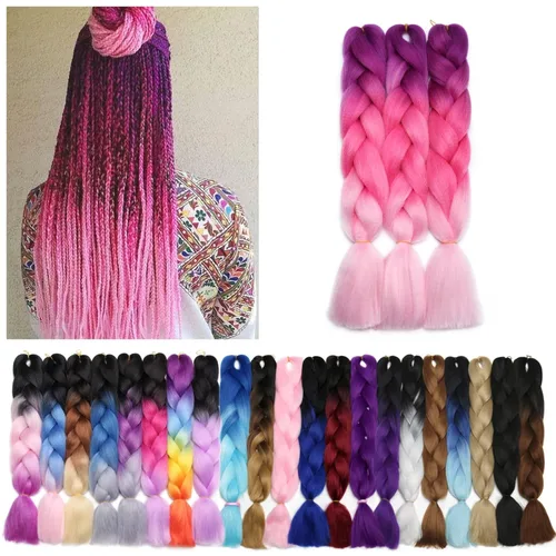 Miniatura 160 de Benehair Extensiones de cabello trenzado ombré de 24 pulgadas, 1 paquete de extensiones de cabello trenzado jumbo de alta temperatura, cabello
