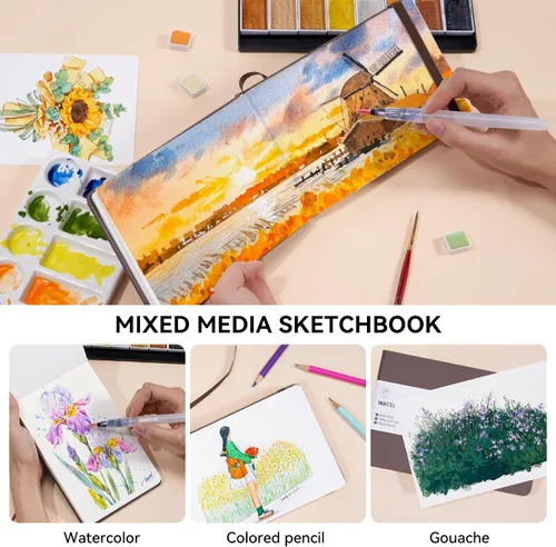 Miniatura 5 de Lightwish Diario de acuarela, 100% algodón, prensa en frío, pequeño cuaderno de bocetos de papel de acuarela, 4.96 x 3.62 pulgadas, 20 hojas