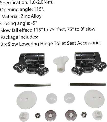 Miniatura 4 de Reemplazo de bisagras de asiento de inodoro, 2 juegos de accesorios de asiento de inodoro de cierre suave de aleación de zinc con tornillos