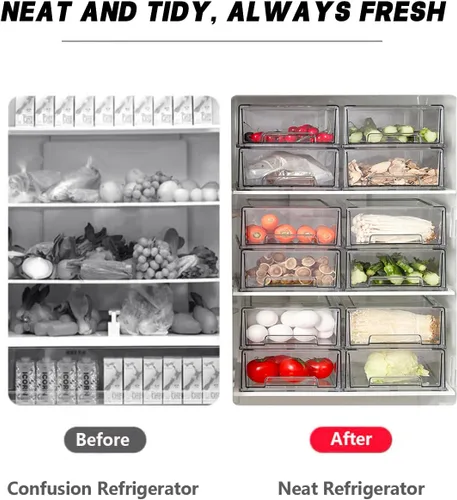 Miniatura 5 de Cajones de almacenamiento apilables, organizador extraíble transparente con asas y almohadillas antideslizantes para cocina, refrigerador