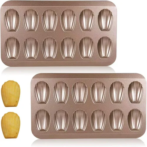Miniatura 8 de Paquete de 2 moldes Madeleine para hornear, 12 cavidades resistentes en forma de concha para hornear, molde antiadherente para hornear galletas