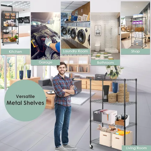 Miniatura 7 de WDT Unidades de almacenamiento de estanterías sobre ruedas, estante de metal resistente ajustable para almacenamiento de alambre para oficina