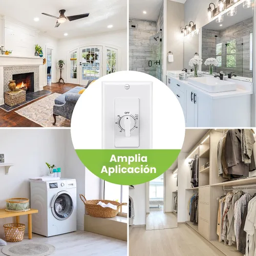 Miniatura 7 de BN-LINK Temporizador de cuenta regresiva de 60 minutos en la pared, interruptor mecánico, para ventilador de baño, temporizador de luces, 2 placas