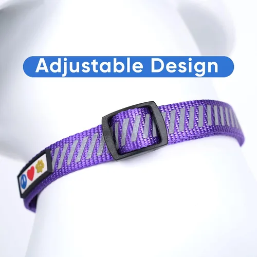 Miniatura 3 de Pawtitas - Collar reflectante para perro - Nombre y número de teléfono personalizados, ajustable para perros pequeños y cachorros - Morado Púrpura