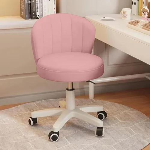 Miniatura 5 de Silla de escritorio pequeña, silla redonda con respaldo de piel sintética, altura ajustable, giratoria, taburete de trabajo, silla para el hogar