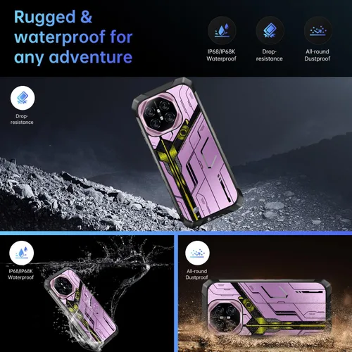 Miniatura 3 de Huness 16 Ultra 32+1TB Rugged Armor - Teléfono celular desbloqueado, pantalla HD de 6.99 pulgadas, batería Android 15, 22000 mAh, teléfono Rosa