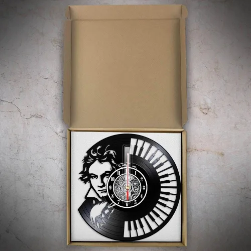 Miniatura 9 de The Geeky Days Ludwig Van Beethoven - Reloj de pared de disco de vinilo, funciona con pilas, cuarzo silencioso de 12 pulgadas, teclado de piano, Sin
