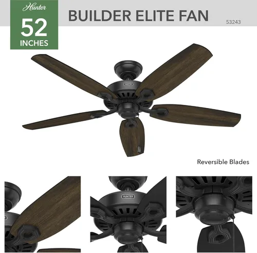 Miniatura 8 de Hunter 53091 Ventilador de techo de 5 aspas con una sola luz Builder Deluxe, con aspas de cerezo brasileño/roble barnizado, y plafón ribeteado