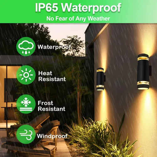 Miniatura 7 de wowlite Paquete de 2 luces RGB arriba y abajo para exteriores, luces de porche trasero, lámparas de pared al aire libre, control de aplicación WiFi