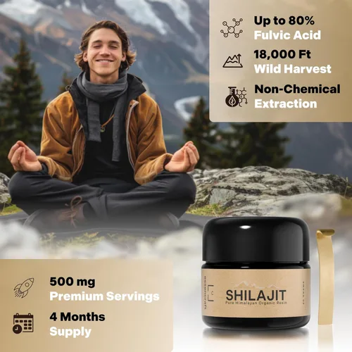 Miniatura 2 de Resina de Shilajit Orgánico del Himalaya - Potencia Máxima de 500mg, Shilajit Puro Testado en Laboratorio para Hombres y Mujeres, Ácido Fúlvico