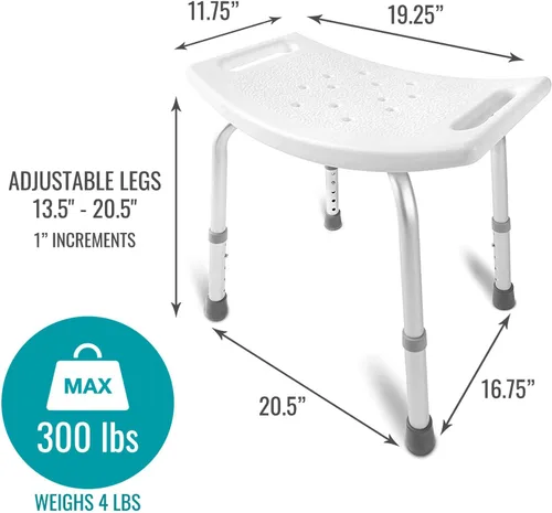 Miniatura 3 de DMI Silla de ducha para bañera o banco de ducha para ducha interior, hecha de aluminio antideslizante con asiento de plástico, no necesita