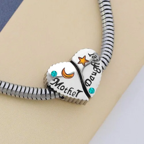 Miniatura 3 de Pulseras con dije para madre e hija, par de cuentas de piedra natal, luna dorada, estrella, joyería para mujer, mamá, familia, abuela, Metal, No es