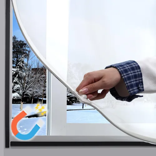 Miniatura 8 de Kit de aislamiento magnético para ventanas, película transparente con marco blanco máximo de 56 x 35 pulgadas, se adapta a cualquier