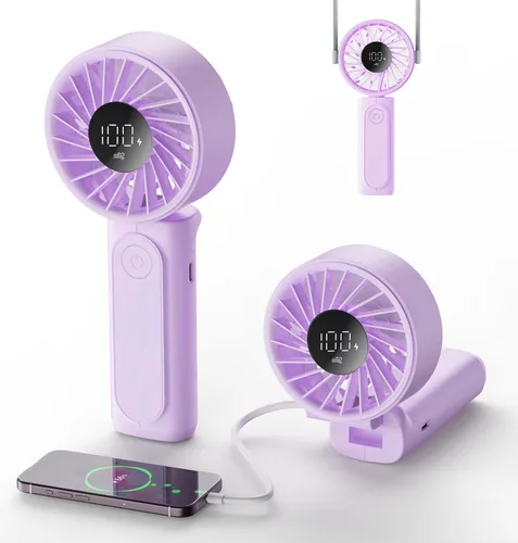Miniatura 9 de Peiyuu Ventilador portátil, recargable de 4000 mAh, mini ventilador de escritorio plegable de 180° con 6 velocidades de viento, pantalla digital