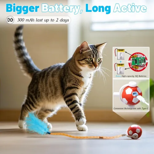 Miniatura 5 de Juguetes interactivos para gatos con cola de plumas para adultos aburridos en interiores, juguetes rodantes seguros con 3 modelos, juguete