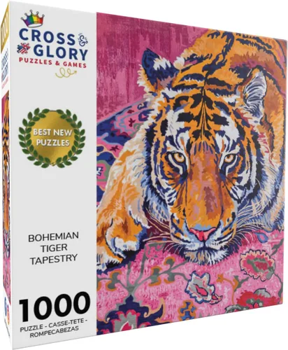 Miniatura 2 de Cross & Glory - Tapiz de tigre bohemio - Rompecabezas de 1000 piezas para adultos Diseño intrincado de alfombra marroquí Acabado satinado