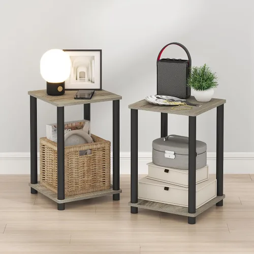 Miniatura 22 de Furinno Mesa de Noche Simplista, Mesita de Noche Pequeña de 2 Niveles con Estante Abierto, Mesa de Cabecera de Montaje sin Herramientas, Mesa