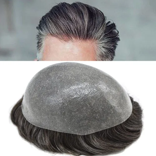 Miniatura 22 de LYRICAL HAIR Tupé de cabello humano para hombres, totalmente polivinílico, tupé para hombre, totalmente transparente, suave, delgada, 0.004-0.005