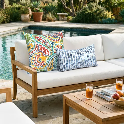 Miniatura 240 de Juego de 2 almohadas para exteriores de 16 x 16 pulgadas, repelentes al agua con interiores, para muebles de patio, hogar, jardín, geometría bohemia