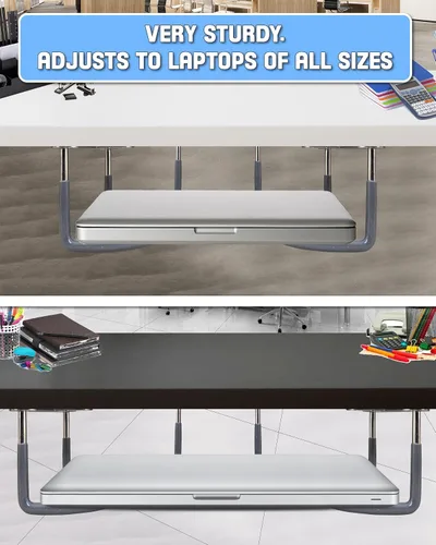 Miniatura 3 de TidyFriend - Soporte de goma para laptop debajo del escritorio, 3 estantes en 1 juegos, soporte para laptop debajo del escritorio, organizador