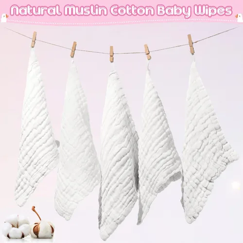 Miniatura 4 de Breling 20 paños de muselina para bebé de 12 x 12 pulgadas, 100% algodón, suave y absorbente, paño de muselina para eructos, toalla facial