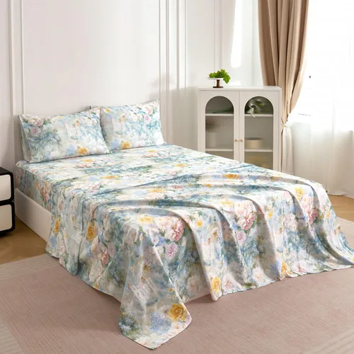 Miniatura 8 de Zusbest Juego de sábanas florales de 100 % algodón percal, color naranja y amarillo, juego de sábanas suaves y transpirables con diseño botánico