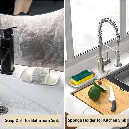 Miniatura 7 de Gomakren Jabonera para ducha, soporte de cerámica para jabón con diseño de panal, bandeja ahorradora de jabón para fregadero de cocina y baño, Beige