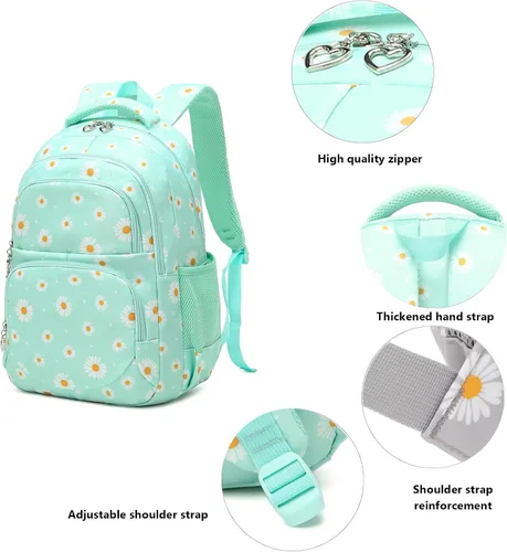 Miniatura 3 de Mochilas estampadas de margaritas para niñas con bolsa de almuerzo, estuche de lápices de 3 piezas, bolsas ligeras para libros elementales
