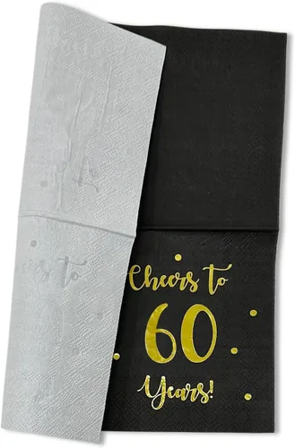 Miniatura 7 de Servilletas de cóctel de Cheers to 60 años, decoraciones de feliz cumpleaños 60 para hombres y mujeres, decoraciones de fiesta de aniversario