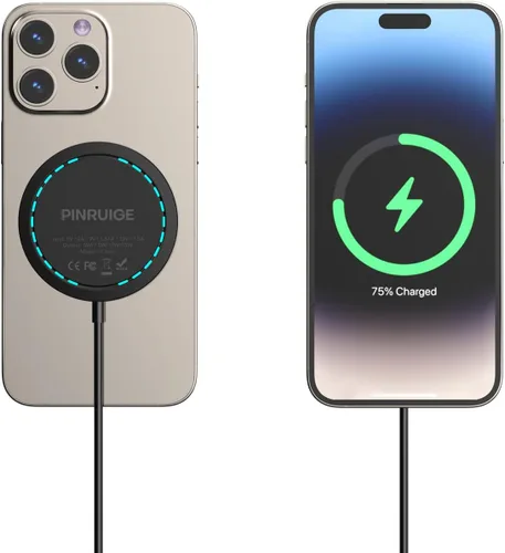 Miniatura 3 de Cargador inalámbrico, 6.5 pies/6.6 ft 15 W Max Fast Magnetic Wireless Charging Pad compatible con iPhone 16/15/14/13/12 con convertidor USB-A, negro