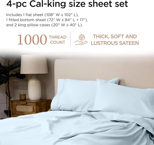 Miniatura 2 de Threadmill Sábanas California King, sábanas de algodón Supima americano certificado, sábanas de calidad de hotel de 1000 hilos, juego de sábanas