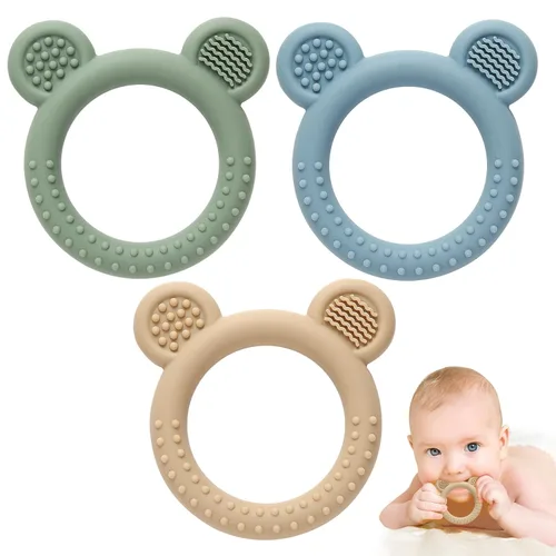 Miniatura 9 de Eascrozn Juego de 3 juguetes de dentición para bebés, mordedores para bebés de 3-6 6-12 meses, sin BPA, suaves y texturizados, anillos de dentición
