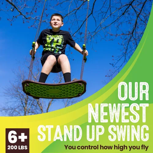 Miniatura 2 de Swurfer Kick Stand Up Surfing Tree Swing Outdoor Swings for Kids Up to 200 Lbs - Hang from Up to 10 Feet High - Includes 24" SwingBoard, UV Swurfer