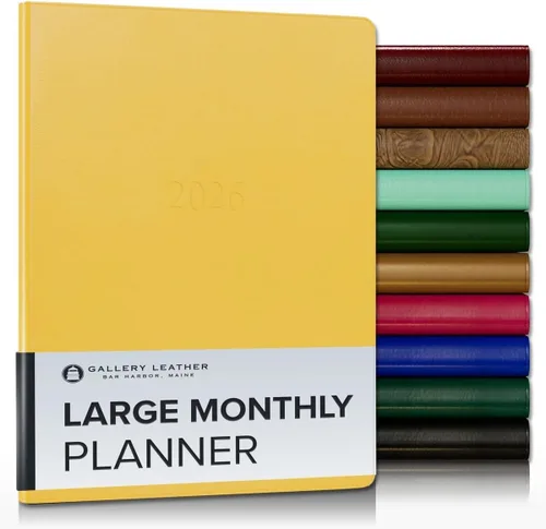 Miniatura 38 de Gallery Leather Agenda Mensual Grande 2025-2026, Elegantemente Encuadernada Planificador de Calendario y Cuaderno con Elegantes Bordes Dorados, 18