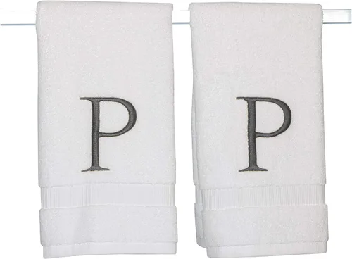 Miniatura 229 de Toalla de mano con inicial beige para baño, toalla bordada decorativa de calidad de hotel de lujo con monograma para tocador, spa, certificado