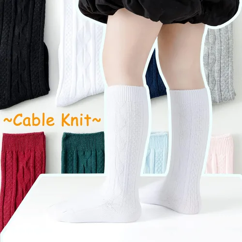 Miniatura 2 de Mini angel Calcetines altos hasta la rodilla para bebé, calcetines largos de punto trenzado, calcetines de algodón sin costuras, para recién 5 pares