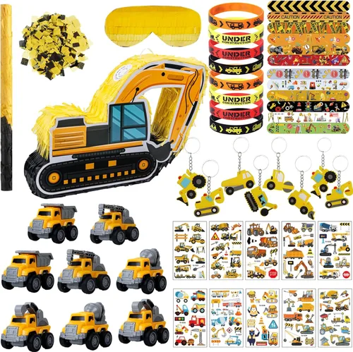 Piñata de construcción Camión volquete piñata para niños Construcción Fiesta de cumpleaños Tractor Excavadora Coche con Vehículos Juguetes Pulseras