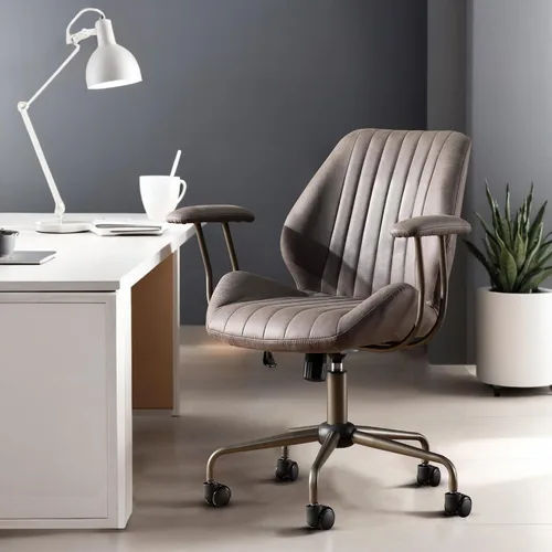 Miniatura 7 de Silla de oficina para el hogar con respaldo medio, silla de escritorio moderna de cuero de mediados de siglo, silla ejecutiva cómoda y giratoria