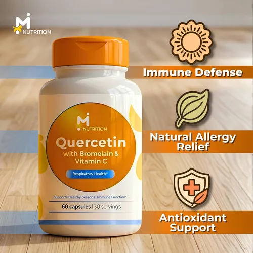 Miniatura 3 de Quercetina con bromelina y vitamina C - Suplemento de 630 mg - Cápsulas de quercetina y bromelina de alta potencia para apoyo inmunológico, salud
