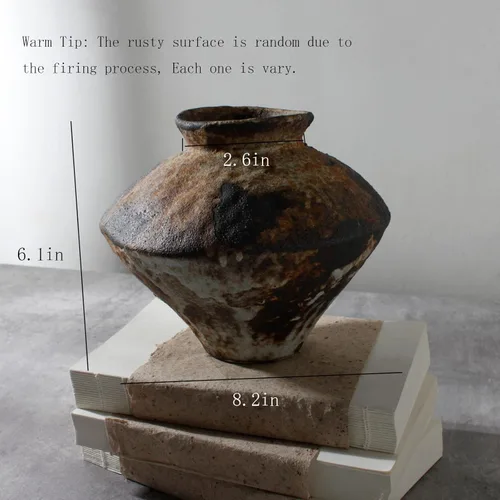 Miniatura 6 de Jarrón de cerámica oxidada, cerámica decorativa Wabi Sabi para centros de mesa, mesa, sala de estar, dormitorio, baño, decoración retro de granja