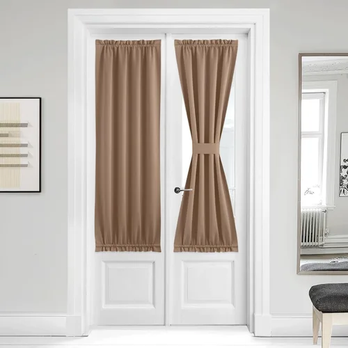 Miniatura 84 de NICETOWN Cortinas opacas unicolor con aislamiento térmico para puerta francesa, granja, oscurecimiento de habitación, puertas y ventanas de Marrón