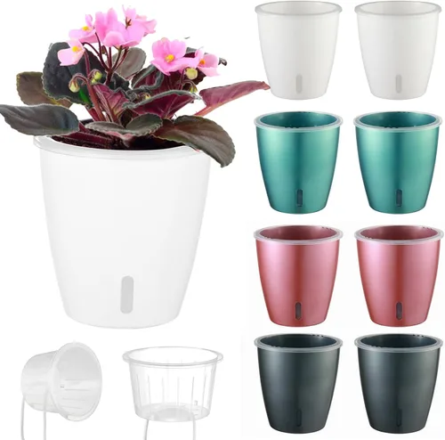 Miniatura 25 de Macetas de riego automático para plantas de interior, paquete de 16 macetas de riego automático con orificios de drenaje, macetas pequeñas