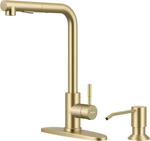 Miniatura 12 de WEWE Grifo de Fregadero de Cocina, Grifo de Cocina Extraíble, Grifo de Cocina Negro y Cromado con Rociador de Acero Inoxidable de Una Sola Manija