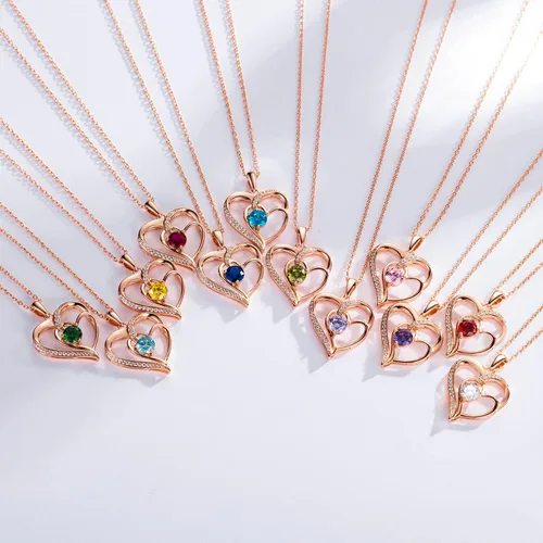 Miniatura 5 de Collar de corazón para mujer, oro de 18 quilates sobre plata de ley 925, collar para mujer con una piedra natal de piedras preciosas, cumpleaños