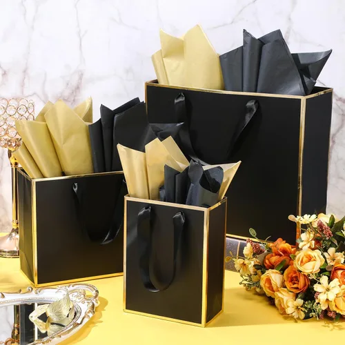 Miniatura 5 de Yeaqee 12 bolsas de regalo de papel metálico con asa, tamaño surtido, incluye 8, 10, 13 pulgadas, bolsa de regalo de agradecimiento de 5 sentidos