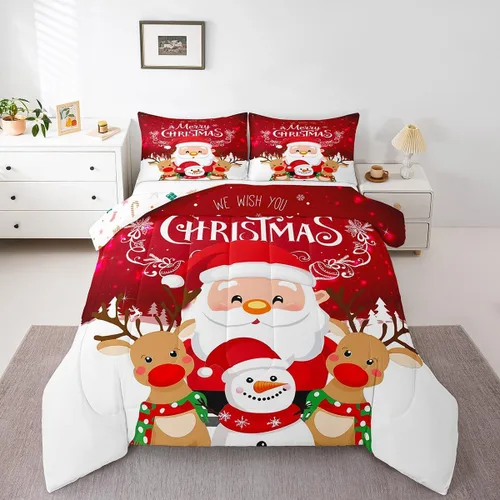 Miniatura 36 de Erosebridal Juego de edredón de Papá Noel tamaño matrimonial para niños y niñas, edredón de plumón de Feliz Navidad, juego de ropa de cama