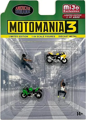 American Diorama Motomania AD-76499 - Juego de figuras metálicas de 3 pulgadas (2 figuras + 2 motocicletas)