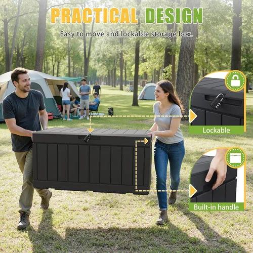 Miniatura 4 de Greesum Caja de almacenamiento al aire libre de 82 galones con tapa para muebles de patio, herramientas de jardín, suministros de piscina, Café