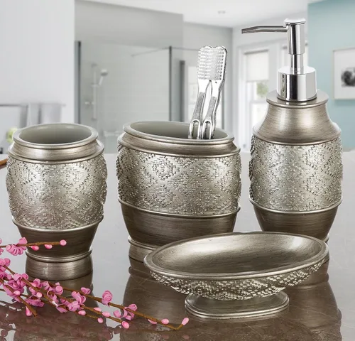 Miniatura 5 de Creative Scents Dublin Silver - Juego completo de accesorios de baño, juego de baño de 6 piezas de plata cepillada: escobilla de inodoro y soporte